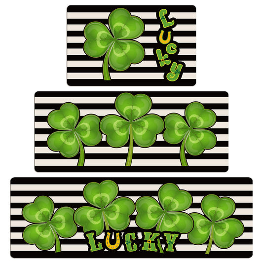 Drydiet 3 Pcs St Patricks Day Kitchen Rugs and Mats Set Shamrocks Non Slip Rug Waterproof Floor Mat for Irish Saint Patricks Day Home Bar Office Bathroom Party Decor