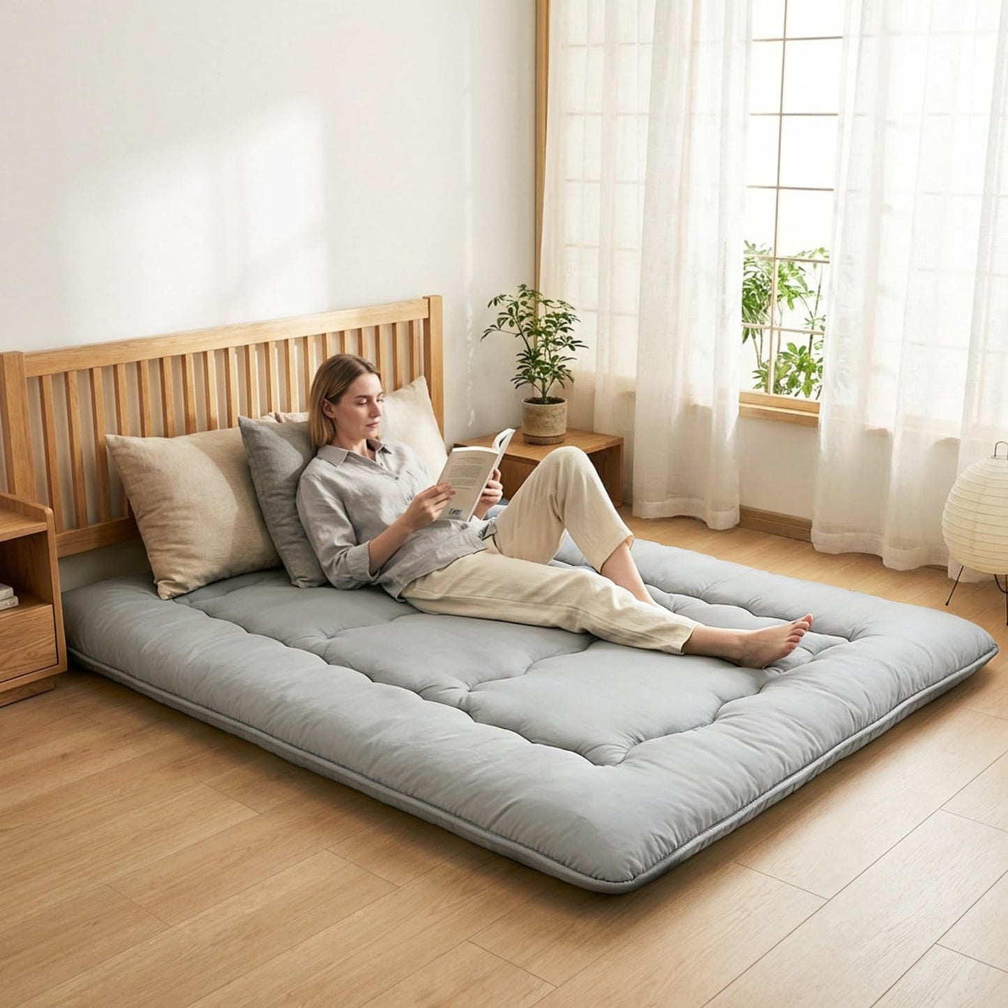 DUMOS Japanese Floor Mattress Twin Size, Futon Mattress Foldable with Removable Washable Cover, Portable Roll Up Tatami Mat for Kids Room, Dorm, Sleepovers and Solo Sleeper, Gray