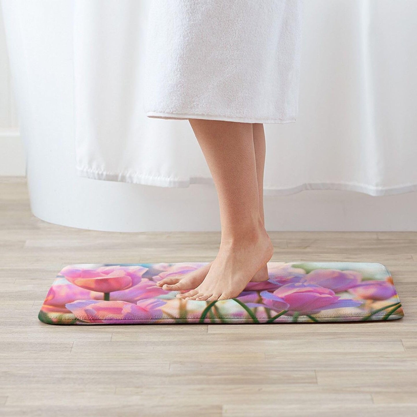 ALSILCPZ Pink Tulips in Flower Greenhouse Flannel Floor Mat Soft Plush Indoor Rug for Bedroom Living Room One Size