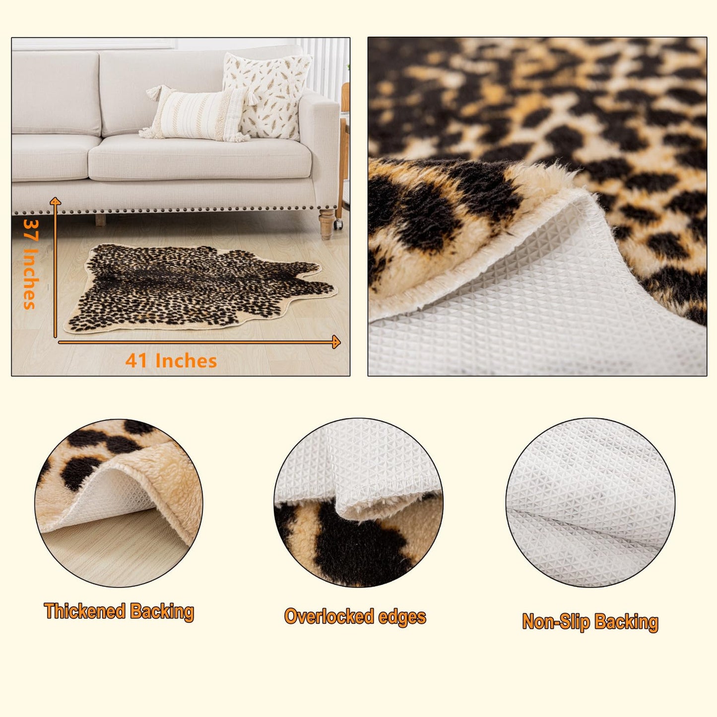 Beawelkomjo Cheetah Print Rug - Stylish Leopard Rug Faux Animal Print, Thick TPR Non-Slip Animal Print Floor Mat for Living Room, Dorm, Apartment (Cheetah Print 37x41In)