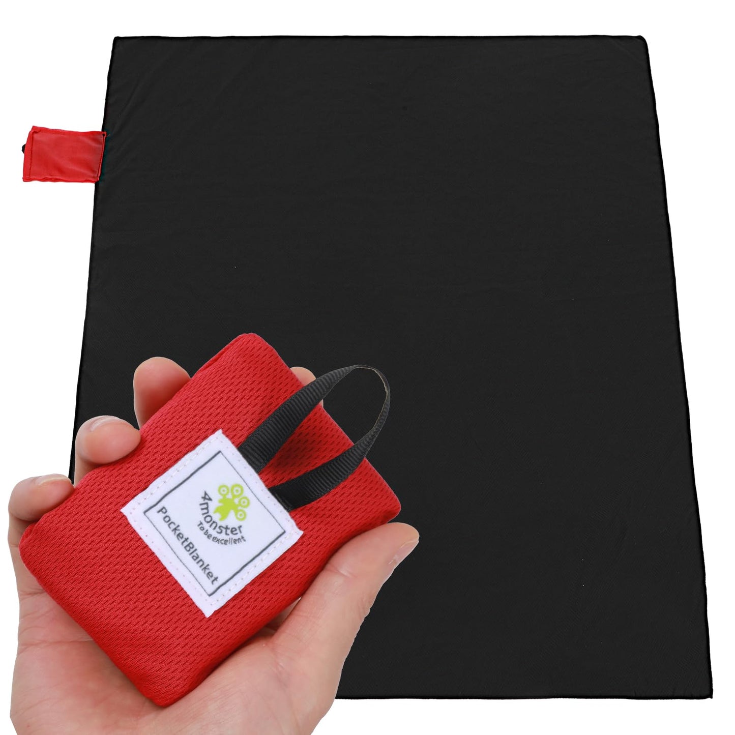 Bremorou Pocket Picnic Blanket, 43" Waterproof Mat, Foldable Travel Beach Mat for Hiking Camping, 90% Nylon Sandproof Red Black Lightweight for Outdoor Beach Hiking Camping