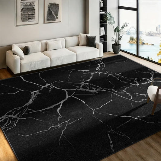 RSJLFHE 2x3ft Area Rug for Living Room, Modern Minimalist Black White Marble Washable Rug, Non Slip Low Pile Stain Resistant Soft Indoor Carpet for Bedroom Dining Room Office Home Decor
