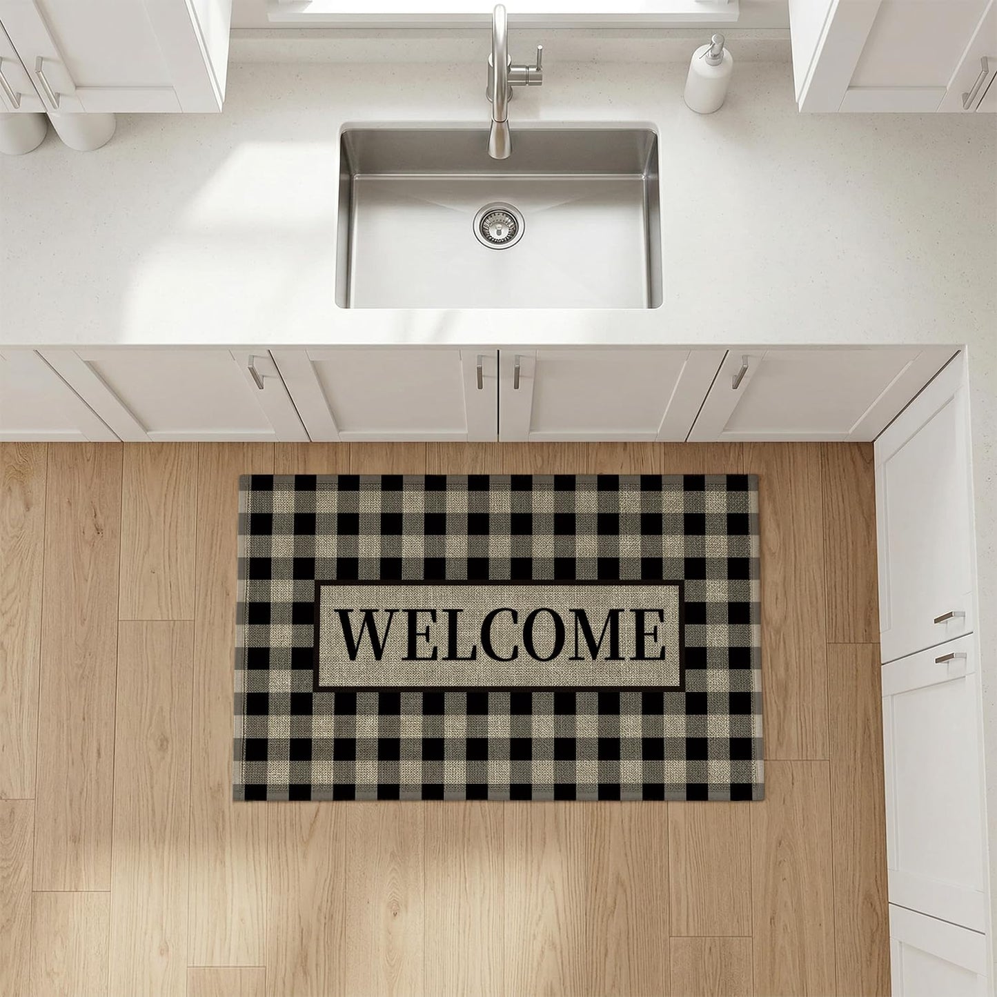 Artoid Mode Plaid Pattern Welcome Washable Doormat, Seasonal Decor Non Slip Low-Profile Absorbent Natural Rubber Back Door Mat 17x29 Inch
