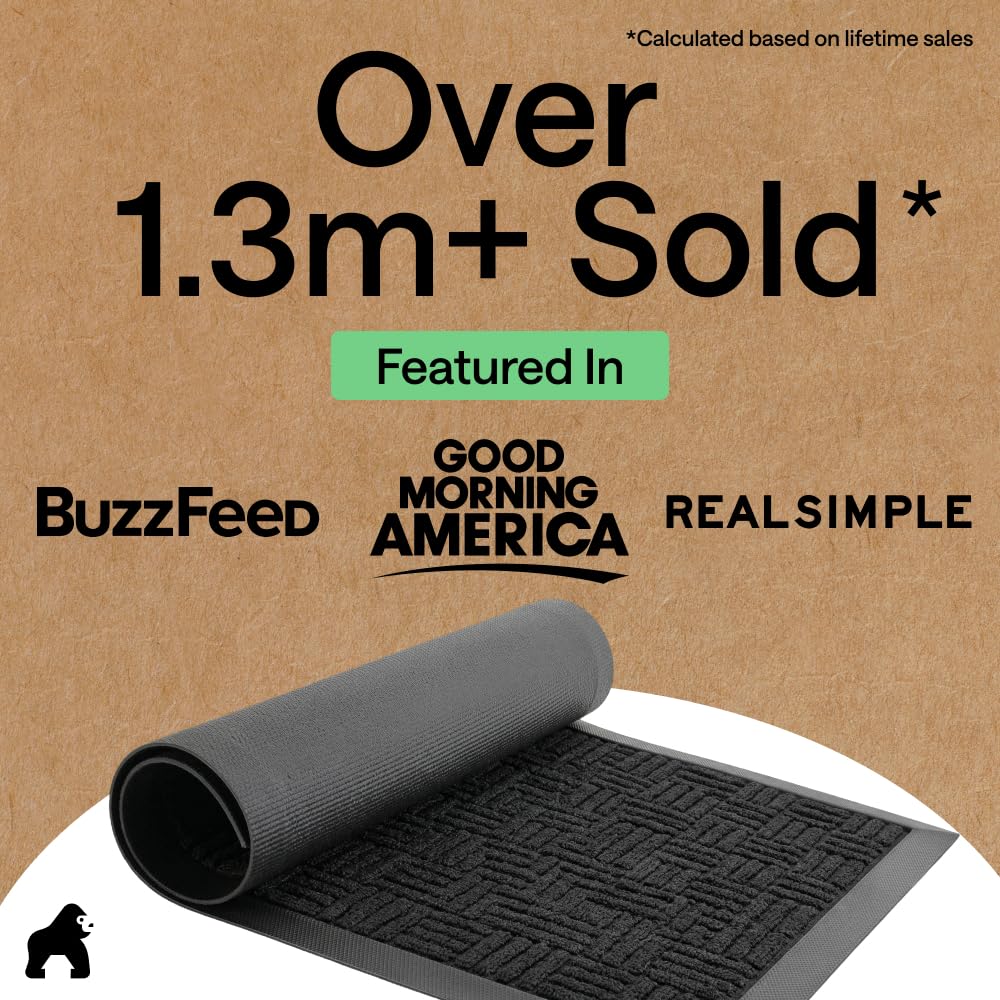 GORILLA GRIP 100% Waterproof All-Season WeatherMAX Doormat 35x23, US Designed Natural Rubber, Stain and Fade Resistant, Low Profile Indoor Outdoor Door Mats, Easy Clean Patio Mat, Black Maze