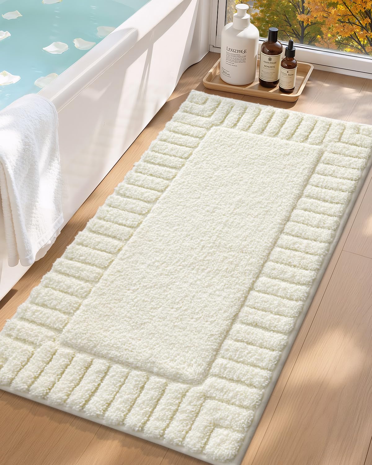 Color&Geometry Long Off White Bathroom Runner Rug, 24"x43" Absorbent Bath Rugs Non Slip Washable, Soft Bath Mats for Bathroom Floor, Shower, Bathtub, Laundry