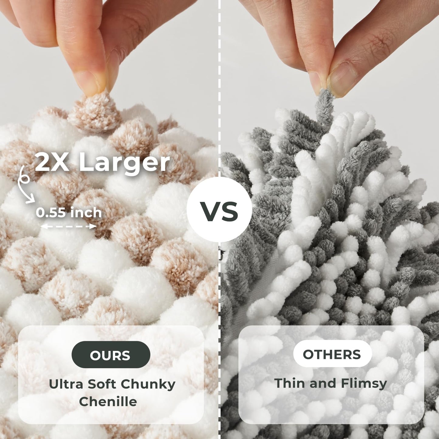 FRESHMINT Chunky Ombre Chenille Bathroom Rug 17"x24", Small Water Absorbent Soft Bath Rugs for Bathroom Floor, Thick Non Slip Bath Mat Washable Quick Dry Shower Mats, Beige and White