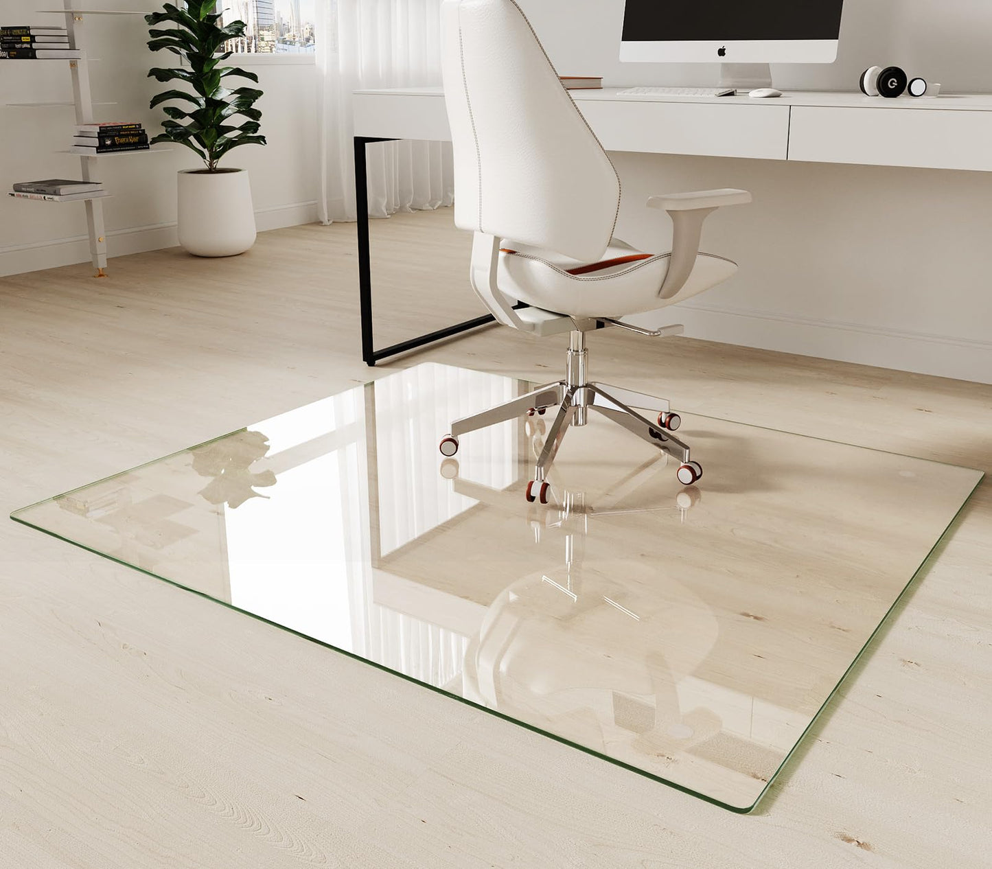 Koonmi Tempered Glass Chair Mat 45"x53" - Premium Office Chair Mat for Hardwood Floors & Low-Pile Carpet with 4 Non-Slip Pads - Thick Scratch-Resistant Surface