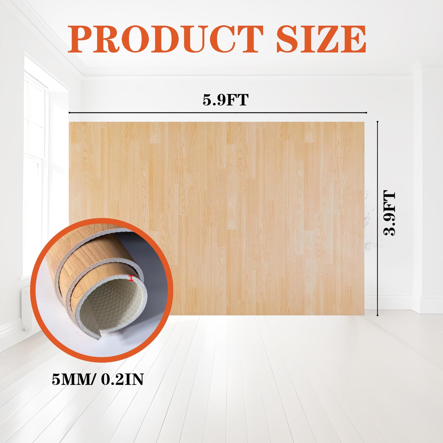Portable Gsmmatwin Dance Floor Mat, Wood-Patterned, 3.3 x 5.9ft Durable Non-Slip PVC, 5mm Exercise Flooring, Suitable for Kids, Teens & Adults, Great for Home, Studio, or Practice