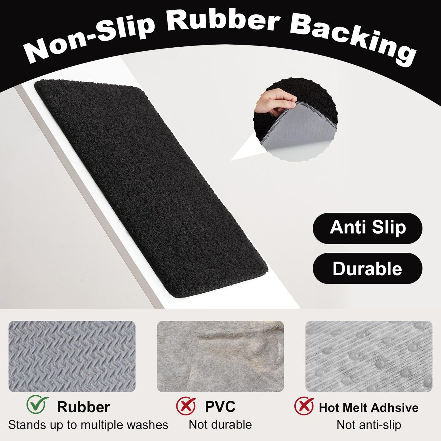 TYUU Black Bathroom Rug, Ultra Soft Bath Rugs Non Slip Washable, Super Absorbent Quick Dry Bath Mat with Rubber Backing for Bathroom Floor, Shower, or Sink, Black 20" x 30"
