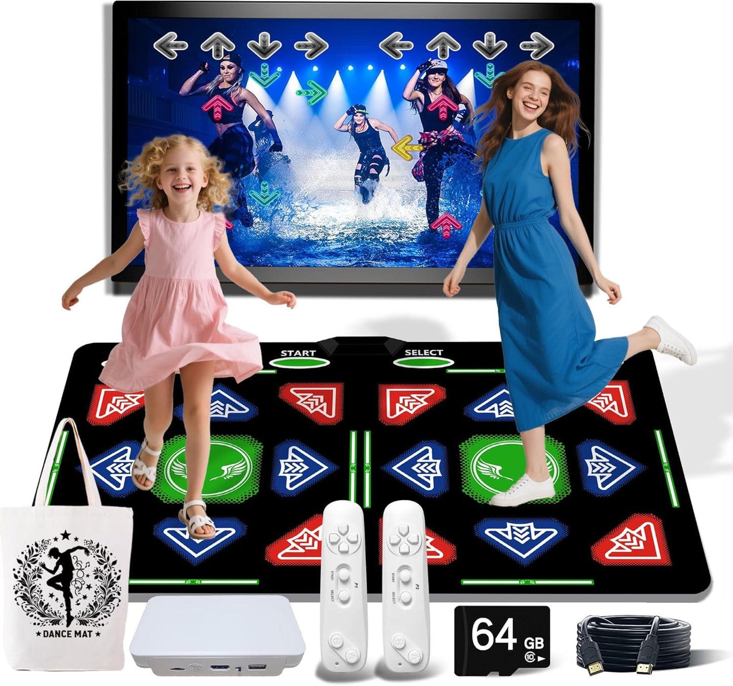 PVGX HDMI Musical Electronic Dance mat,a 64G Large Memory Card,885 Songs, Including 1000 Games,81 Music Videos,Dance pad for Single/Double Users, a Luxurious Gift for Boys and Girls,Flannel Material