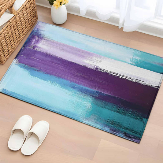 Purple Teal Ombre 2x3 Area Rugs for Living Room, Abstract Modern Oil Painting Gradient Non Slip Runner Rug Washable Rug, Low Pile Indoor Floor Carpet Mat Bathroom Rugs for Bedroom, Kids Room