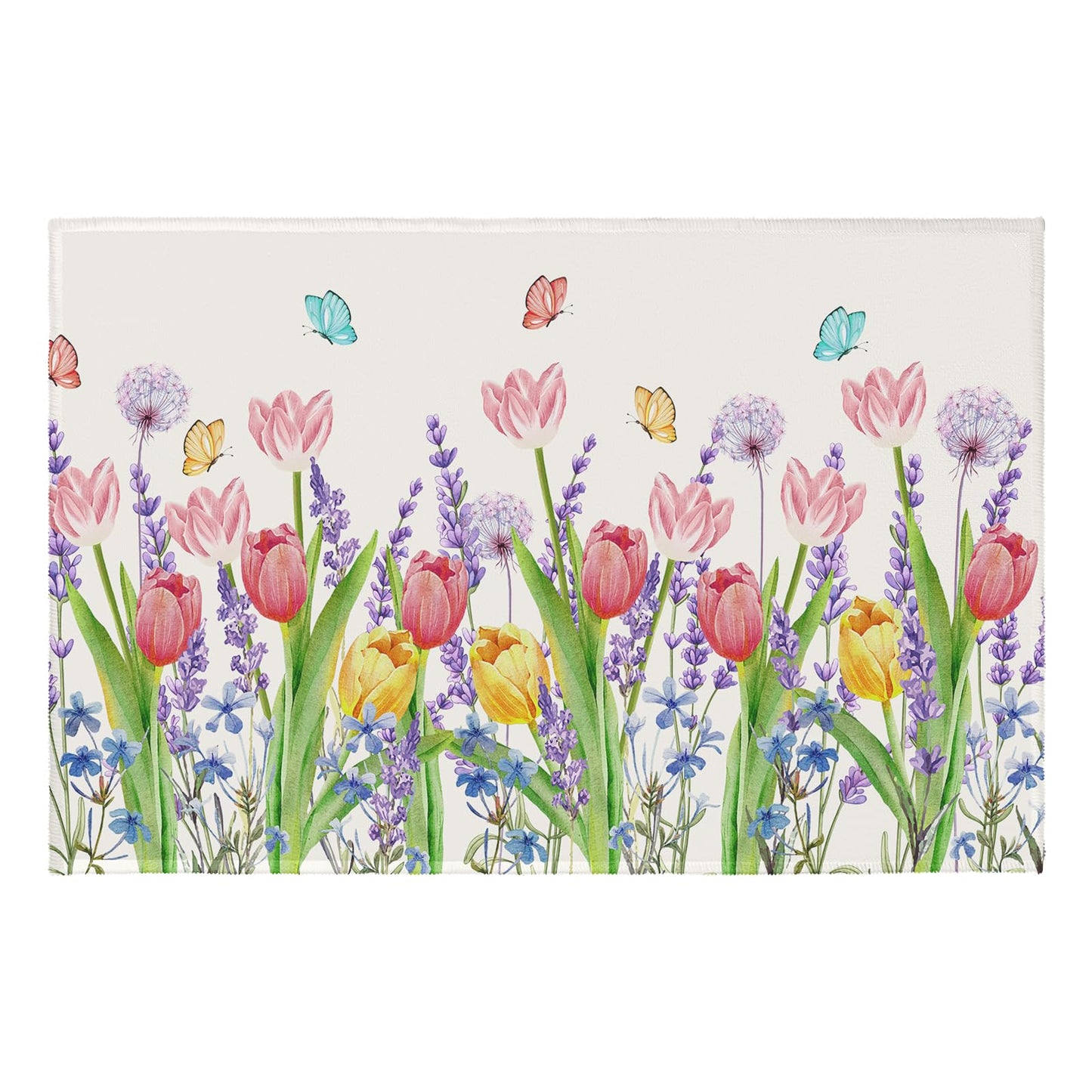 Cryomitron Spring Summer Tulip Outdoor Rug 2x3 Pink Tulip Flowers Lavender Dandelion Door Mat Indoor Entrance Non Slip Soft Low Pile Washable Throw Rugs for Living Room Bedroom Holiday Decor