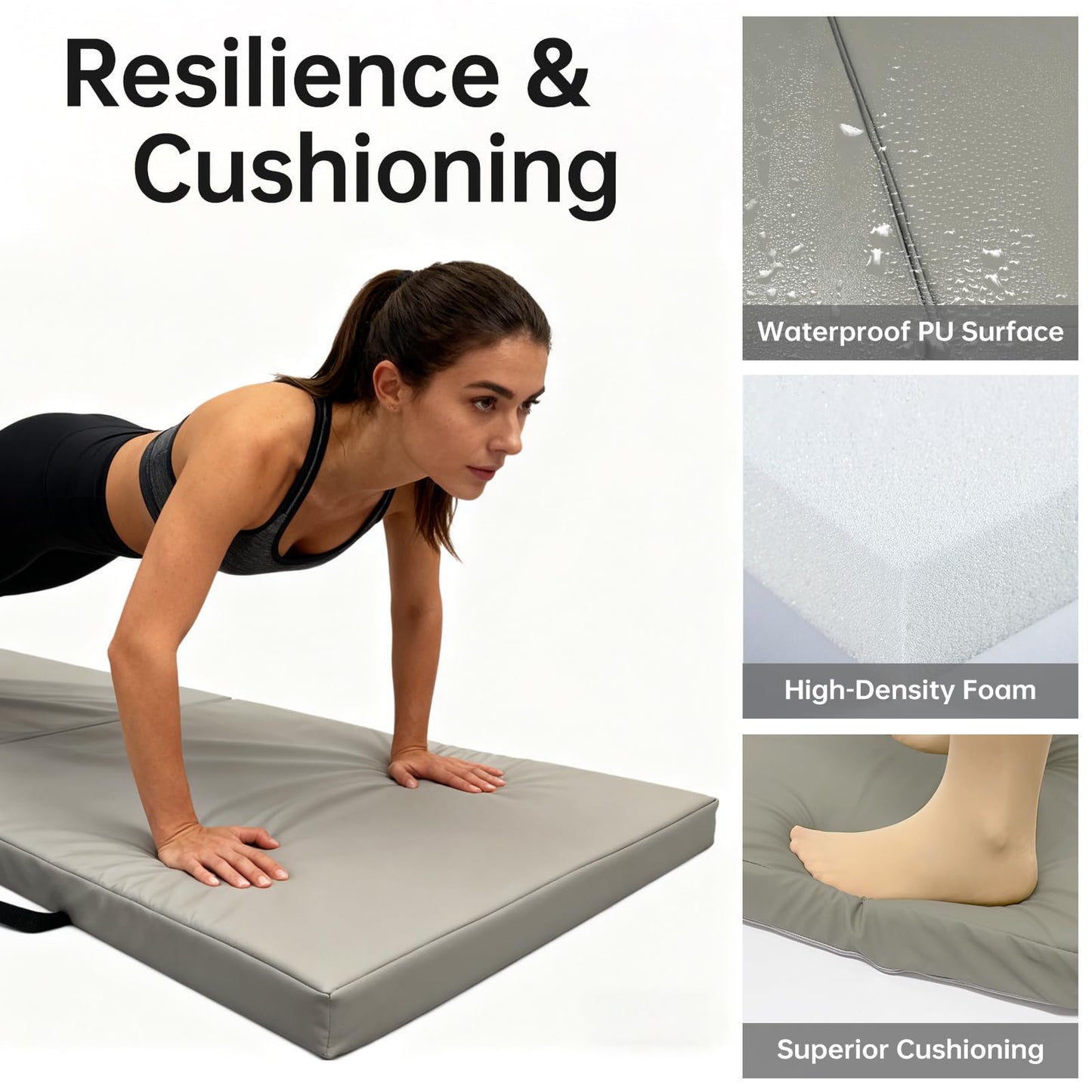 SEHAUSEU Foldable Yoga Mat, 2 Inches Extra Thick Non-Slip Design Fitness Mats,Better cushioning and shock-absorbing Multi-Purpose Exercise Pilates Mat for Home Studio-72 x 24 x 2" Grey