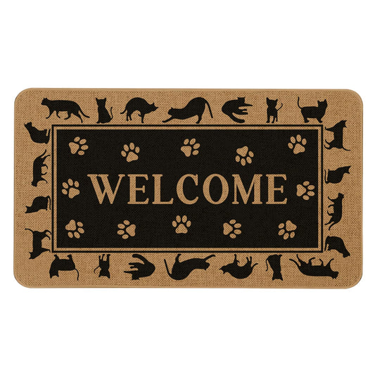Kuyuayee Cat Welcome Door Mat 30x17 Inch Black Cats Front Doormat Indoor Outdoor Funny Cat Floor Mats Non-Slip Washable Pet Home Decor