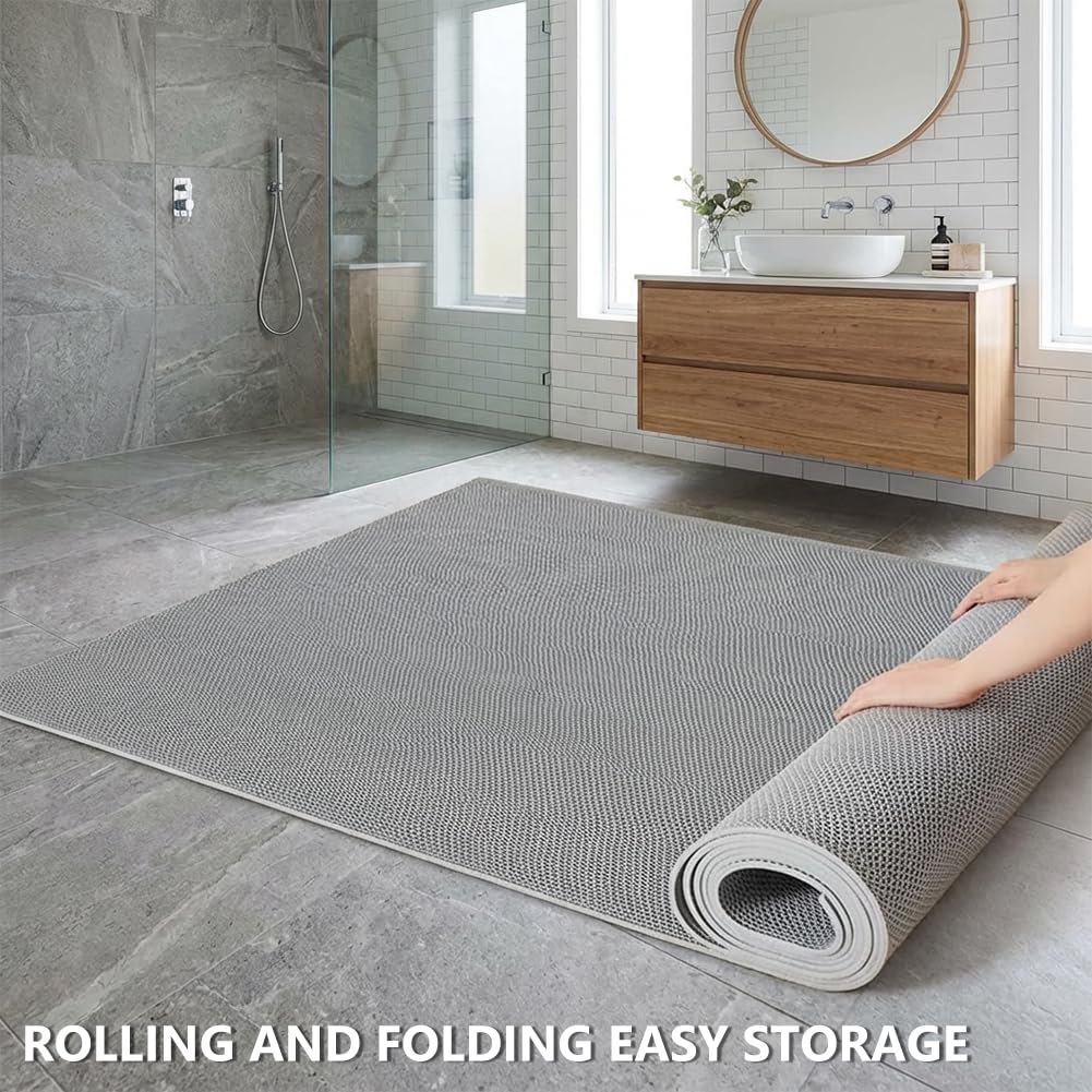 LITA Drainage Non Slip Flooring Mats Swimming Pool Bathroom Mat Anti-Fatigue PVC Mat Heavy Duty Commercial Anti Slip Floor Mats for Outdoor Balcony Garage Restaurant Sauna SPA (Gray, 3FTX8FT)