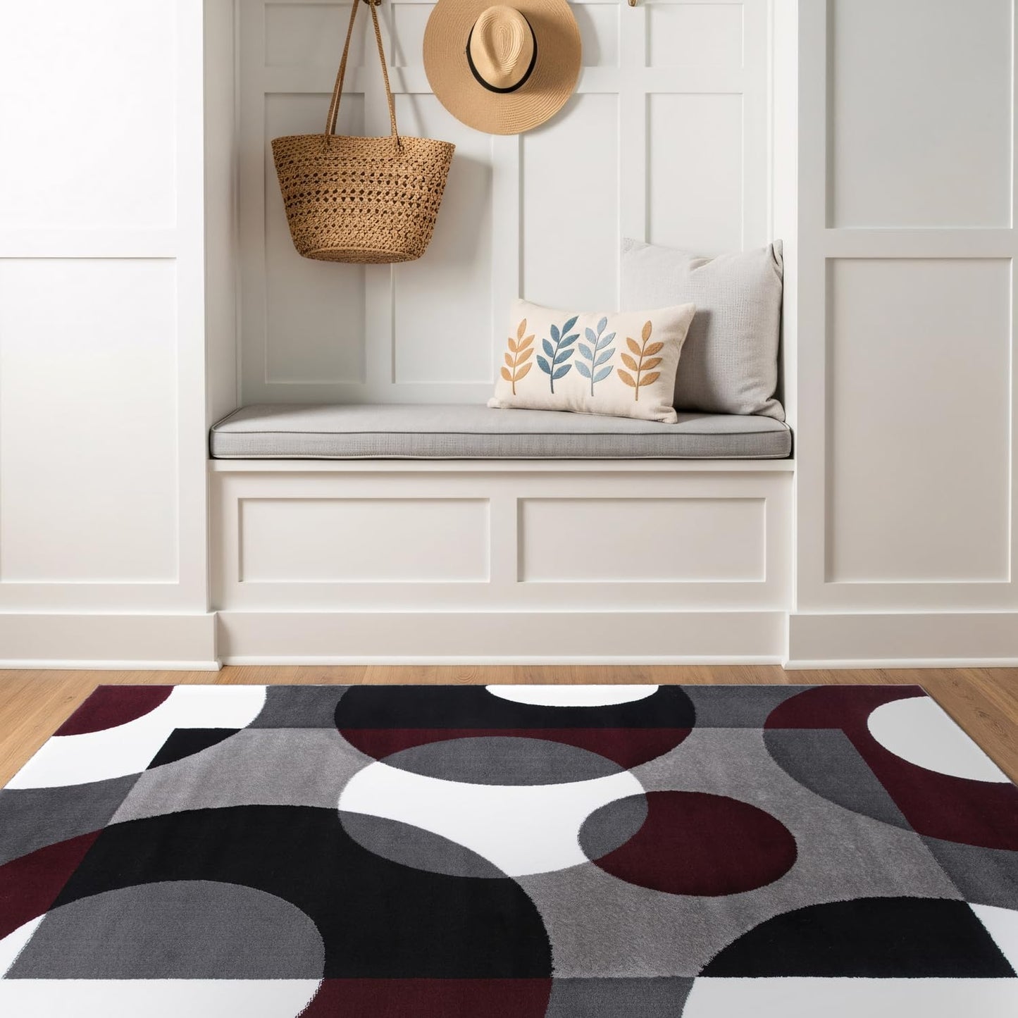 Rugshop Burgundy Modern Geometric Area Rug, Overlapping Circles, Non-Shedding, Statement Accent for Bedroom, Home Office and Small Living Room, 3'3" x 5'