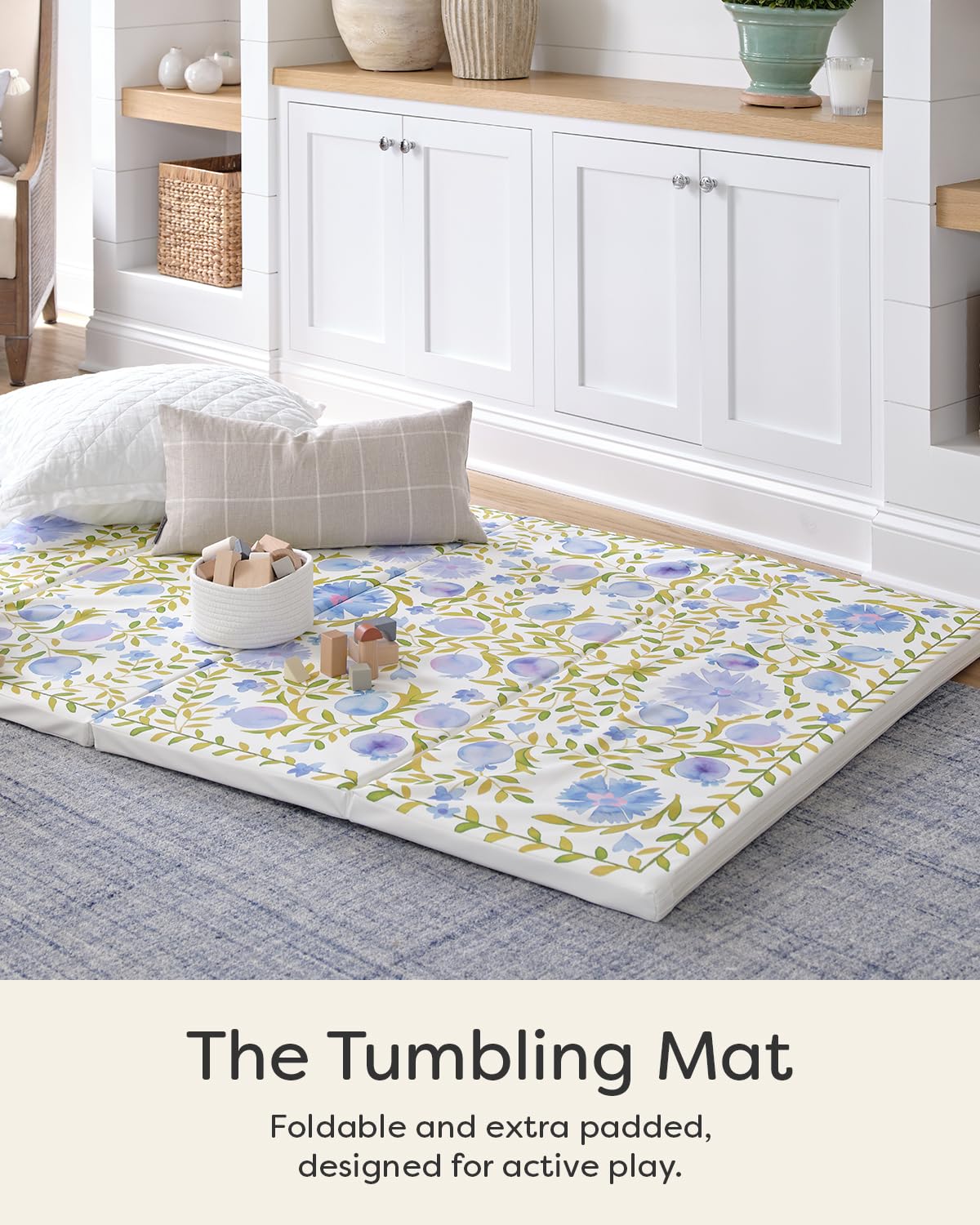 House of Noa Tumbling Play Mat for Floor – Foldable Foam Playmat, Non-Toxic Wipeable Mat | Suzette Bluebell | 4' x 6'