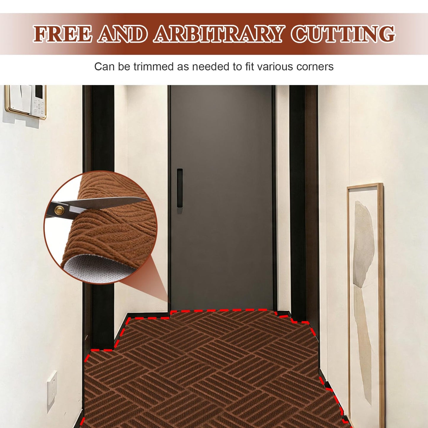 Runner Rugs with Rubber Backing for Hallway,2’x6’Fine Stripe Embossing Non-Slip Indoor Outdoor Doormat,for Entryway Balcony Patio Kitchen Garage Stair Laundry,Brown