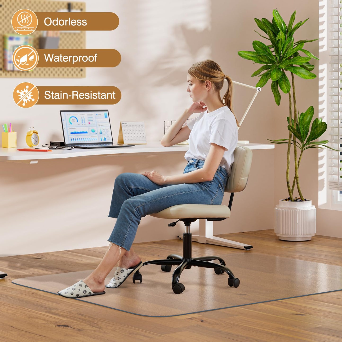 Office Chair Mat for Hardwood Floor, 36" x 48" Clear Plastic Desk Floor Protector, Heavy Duty Non-Slip Chair Mat for Rolling or Gaming Chairs, Durable Computer Mat for Home Office