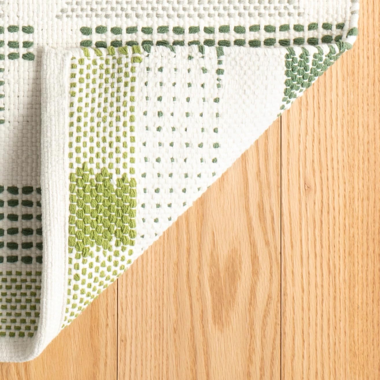 Dash and Albert Tread Lightly Green Handwoven Cotton Rug, 2 X 3 Feet, Green/White Stripe Pattern - Premium Luxury Hotel Quality Soft Breathable Hypoallergenic Machine Washable Easy Care All Season