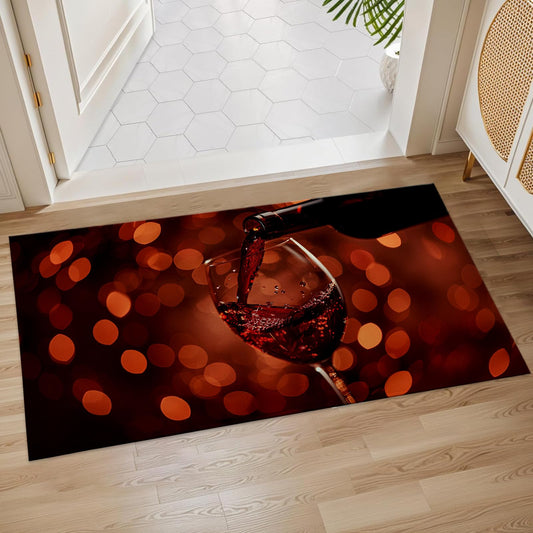 Plistiz Red Wine Glass Indoor Door Mat, 17x29.5 Inch, Floor Area Rug for Entryway, Living Room, or Bathroom, Non-Slip Doormat, Elegant Wine Pour Theme Design Home Decor Rug Gifts