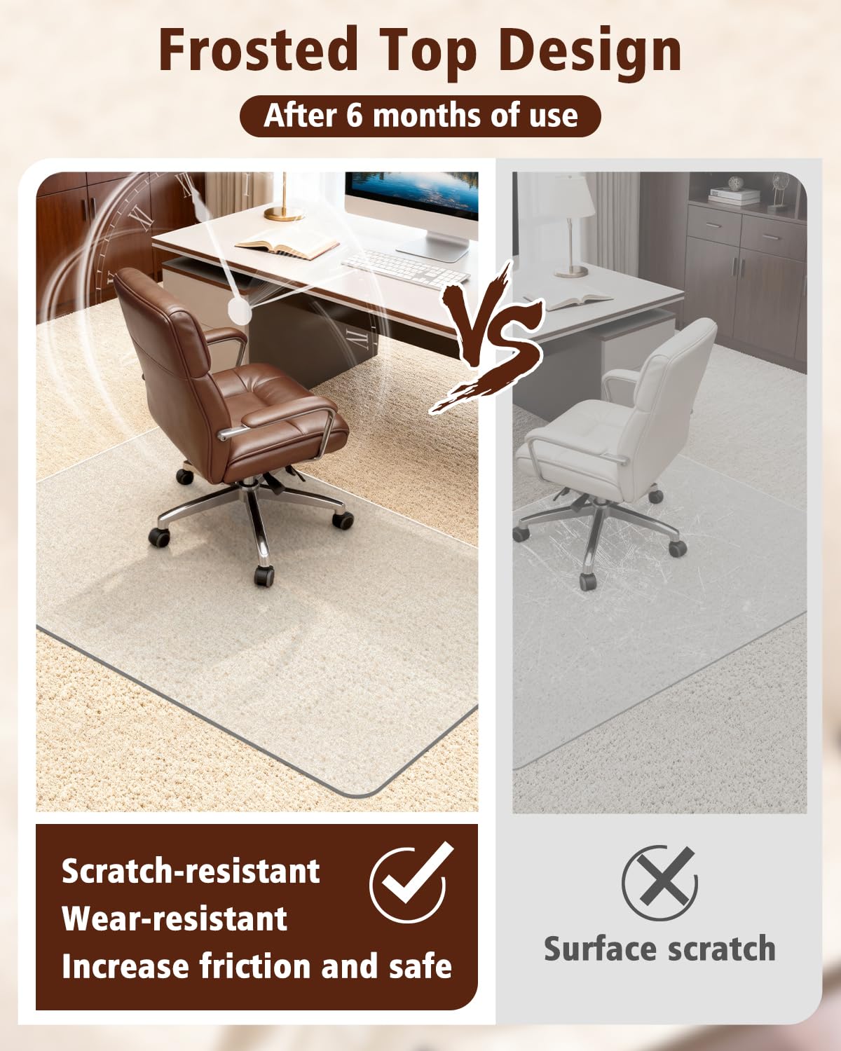 Soimeat Hard Frosted Office Chair Mat for High Pile Carpet and Hardwood Floor, 32" x 47.2" Anti-Slip Computer Rolling Chair Mat, Heavy Duty Chair Pad Under Desk Carpeted Floor Protector for Home, 1PCS