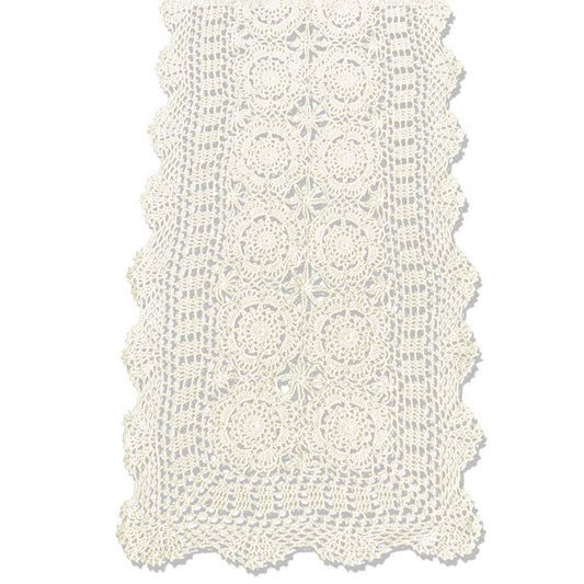 KEPSWET Cotton Handmade Crochet Lace Table Runner Beige Rectangle Coffee Table Dresser Decor (14x36 inch)