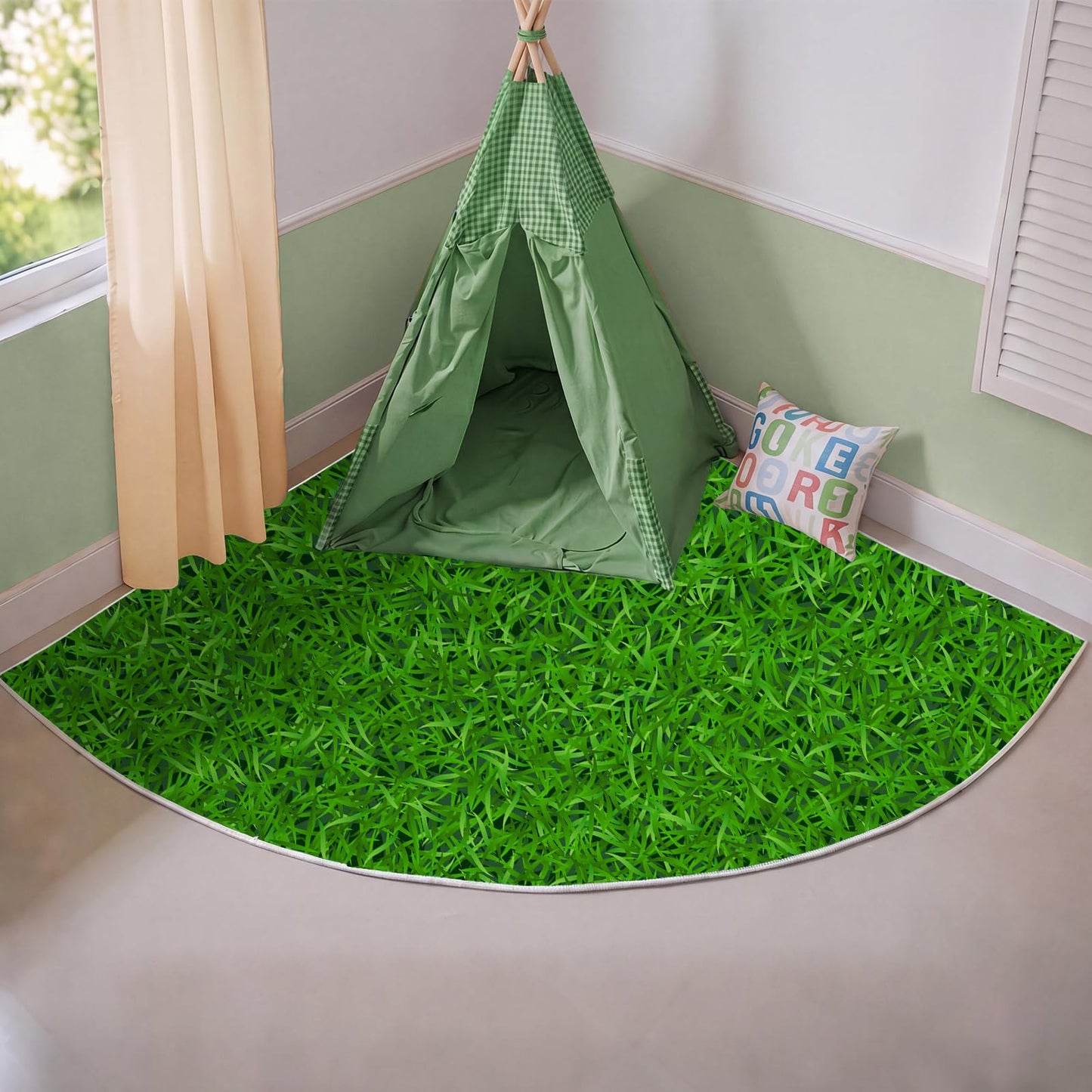 Klyyo Clyro 5.9 ft Classroom Quarter Circle Rug Non Slip Grass Carpet Reading Corner Rug for Elementary Preschool Daycares School Calming Corner Home Bedroom Playroom Decor