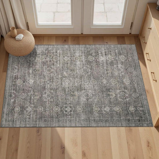 Rugxara Entryway Rug Door Mat, Washable Samll 2x3 Rug, Boho Grey Front Door Mat, Non Slip Area Rugs, Low Pile Throw Accent Entry Carpet for Indoor Entrance, Bathroom and Kitchen(Taupe/Grey 2x3ft)