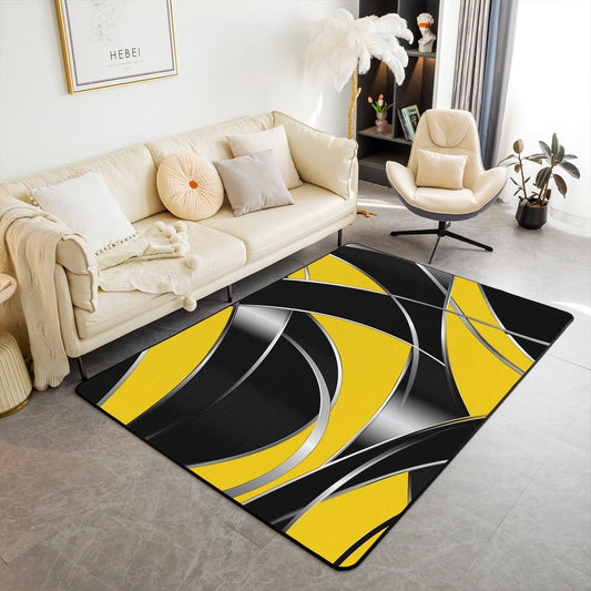 Manfei Modern Geometric Area Rug Yellow and Black Indoor Floor Mats Entrance Rugs for Kids Boys Girls Room Decor,Abstract Stripes Lines Non Slip Absorbent Carpets, 6'6" x 4'11" (Rectangular)