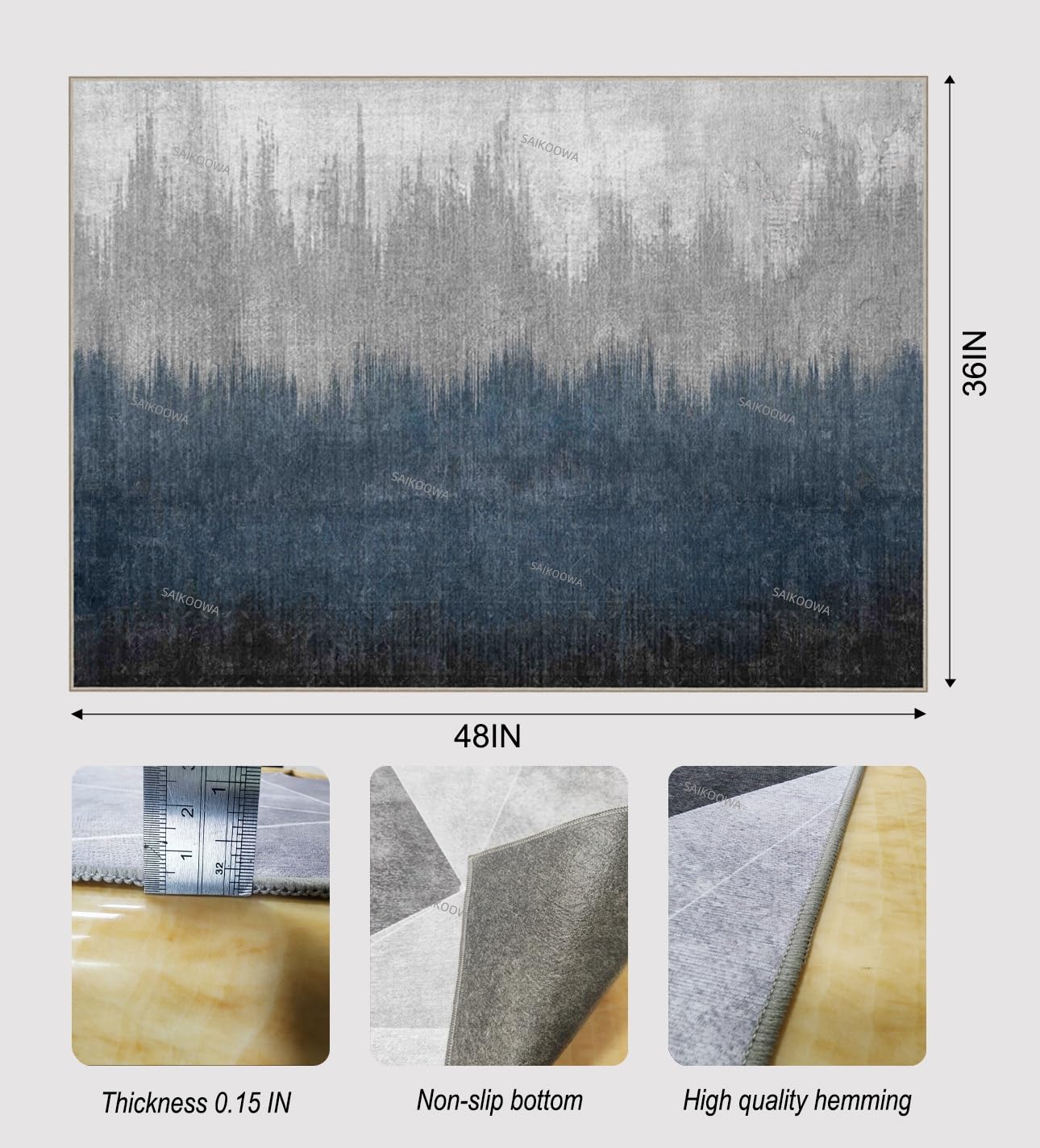 Chair Mat for Hardwood Floor,48"*36" Rolling Computer Chair Mat for Hard Wood and Tile Floor,Anti-Slip Floor Protector for Home Office Abstract Blue Grey
