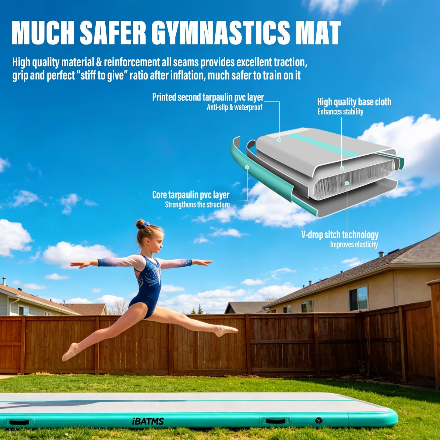 Air Tumbling Mat Tumble Track, 4/8inches Inflatable Gymnastics Air Mat for Home Use/Training/Cheerleading/Yoga/Water with Air Pump