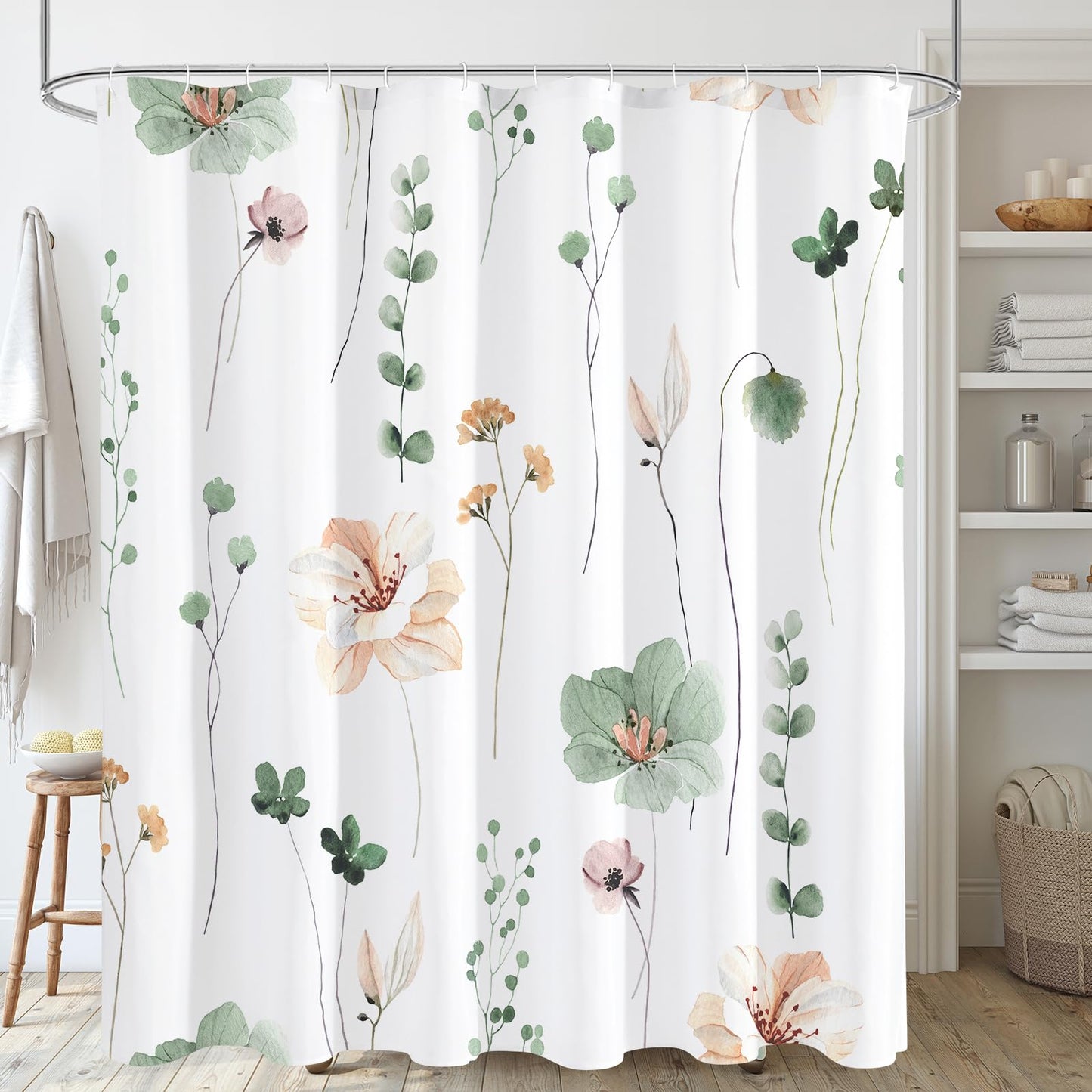 Gibelle Non Slip Bath Mat, Bathroom Set with Shower Curtain and Rug and Accessories, Bath Curtain 72" W x 72" L, Bath Rug 18" W x 26" L