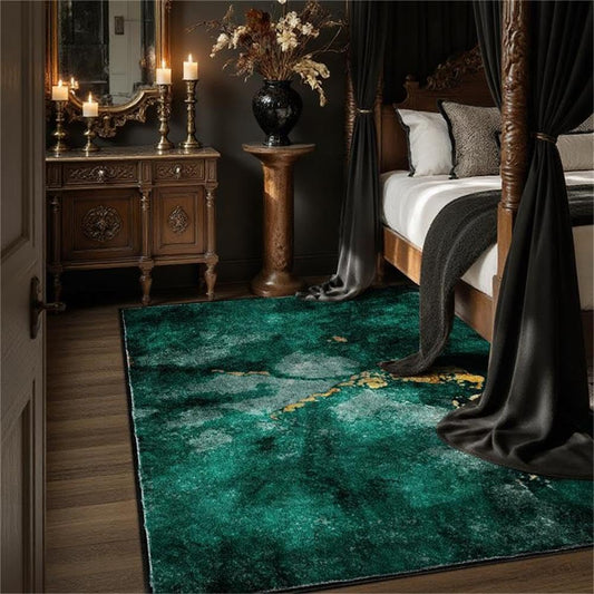 RTYYJDE Washable Living Room Marble Rug Emerald Green Abstract Area Rugs for Dining Room Bedroom Office Study Room Sofa Non Skid Indoor Decorative Modern Floor Mats