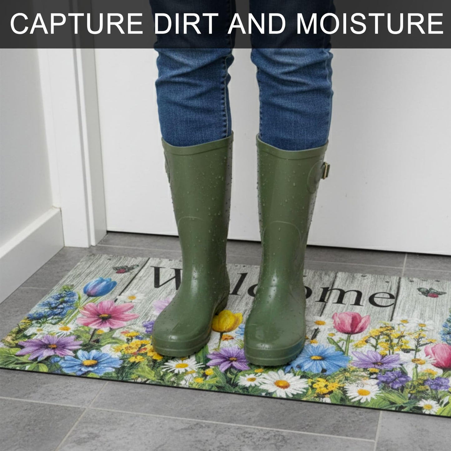 XADP Welcome Mat 17x29 Inch Spring Summer Outdoors Indoors Front Door Mat, Low Profile Doormat for Outside Inside Home Entrance, Non Slip Rubber Back Floor Rugs for Entryway, Flower