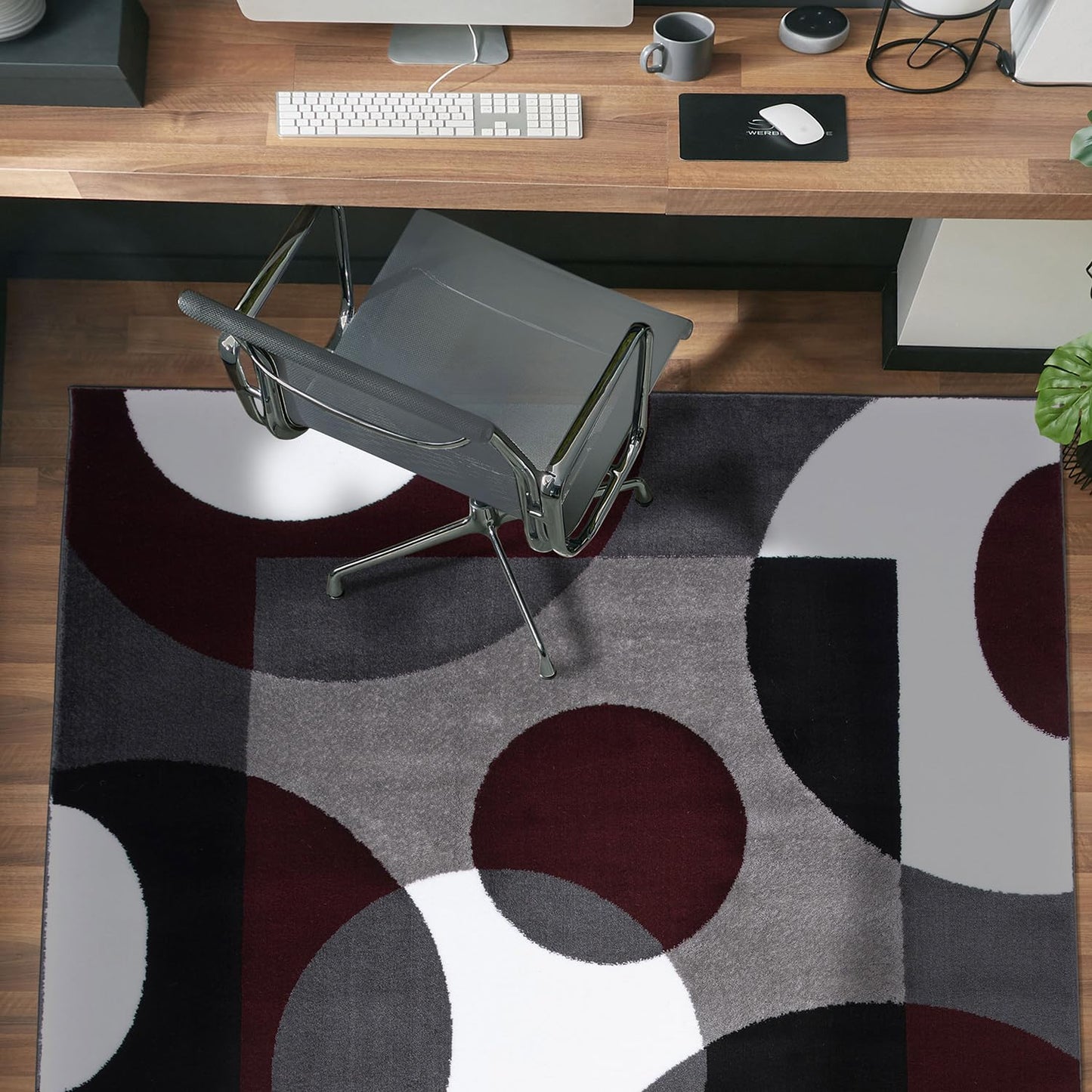 Rugshop Burgundy Modern Geometric Area Rug, Overlapping Circles, Non-Shedding, Statement Accent for Bedroom, Home Office and Small Living Room, 3'3" x 5'