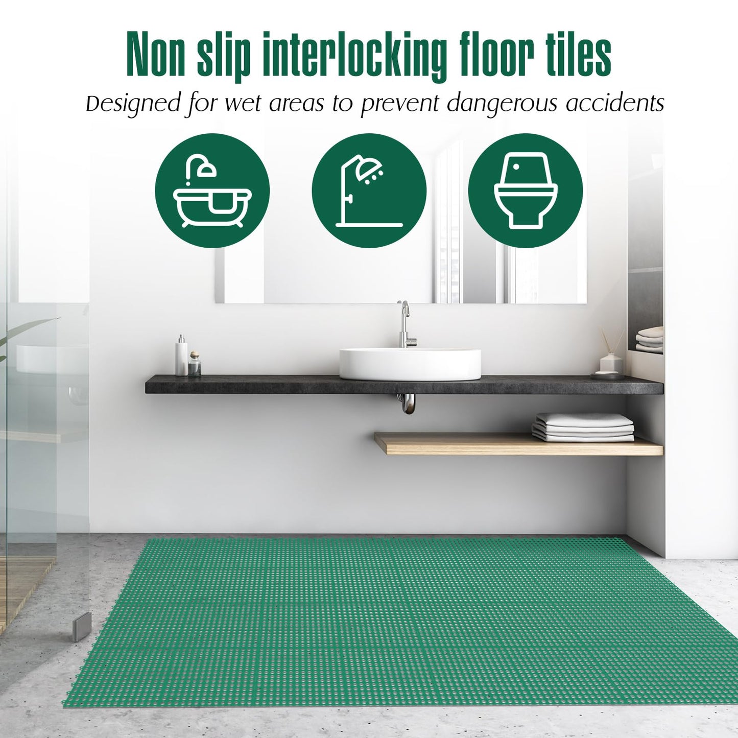 Tinideya 50 Pcs Drainage Mats 11.8'' x 11.8'' Modular Interlocking Floor Drainage Tiles Splicing Pool Floor Mat, Non Slip TPE Soft for Outdoor Deck Greenhouse Shower Bathroom Pool(Grass Green)