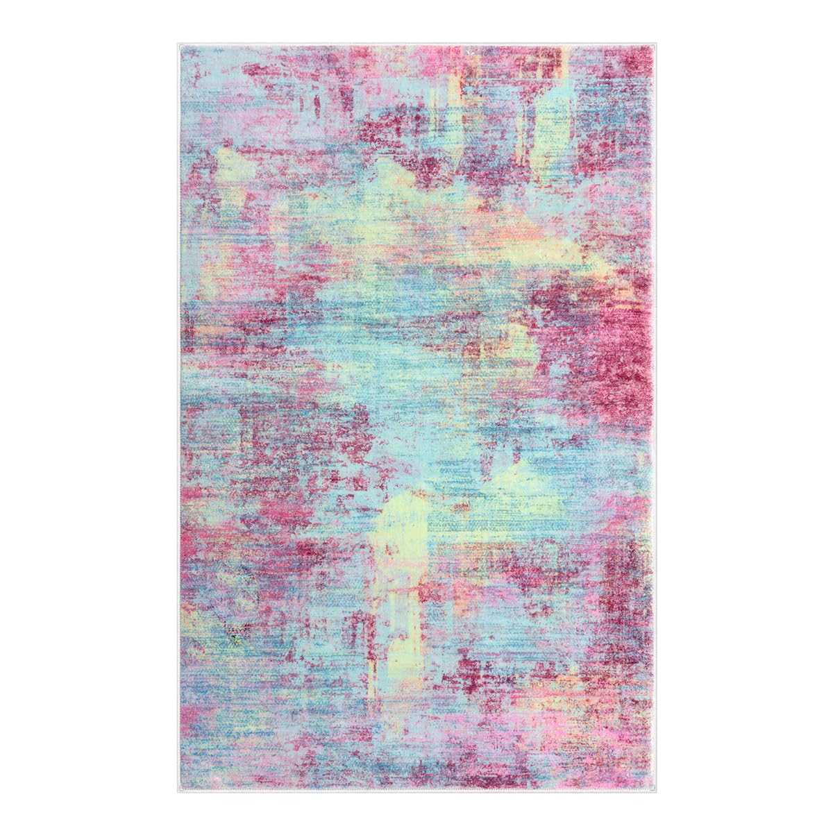 IOHOUZE Abstract Area Rugs 5x7 Ft Washable Rugs for Living Room, Non Slip Dining Room Rug, Printed Faux Wool Rugs for Bedroom, Floor Carpet for Office Nursery Playroom, Pink Teal