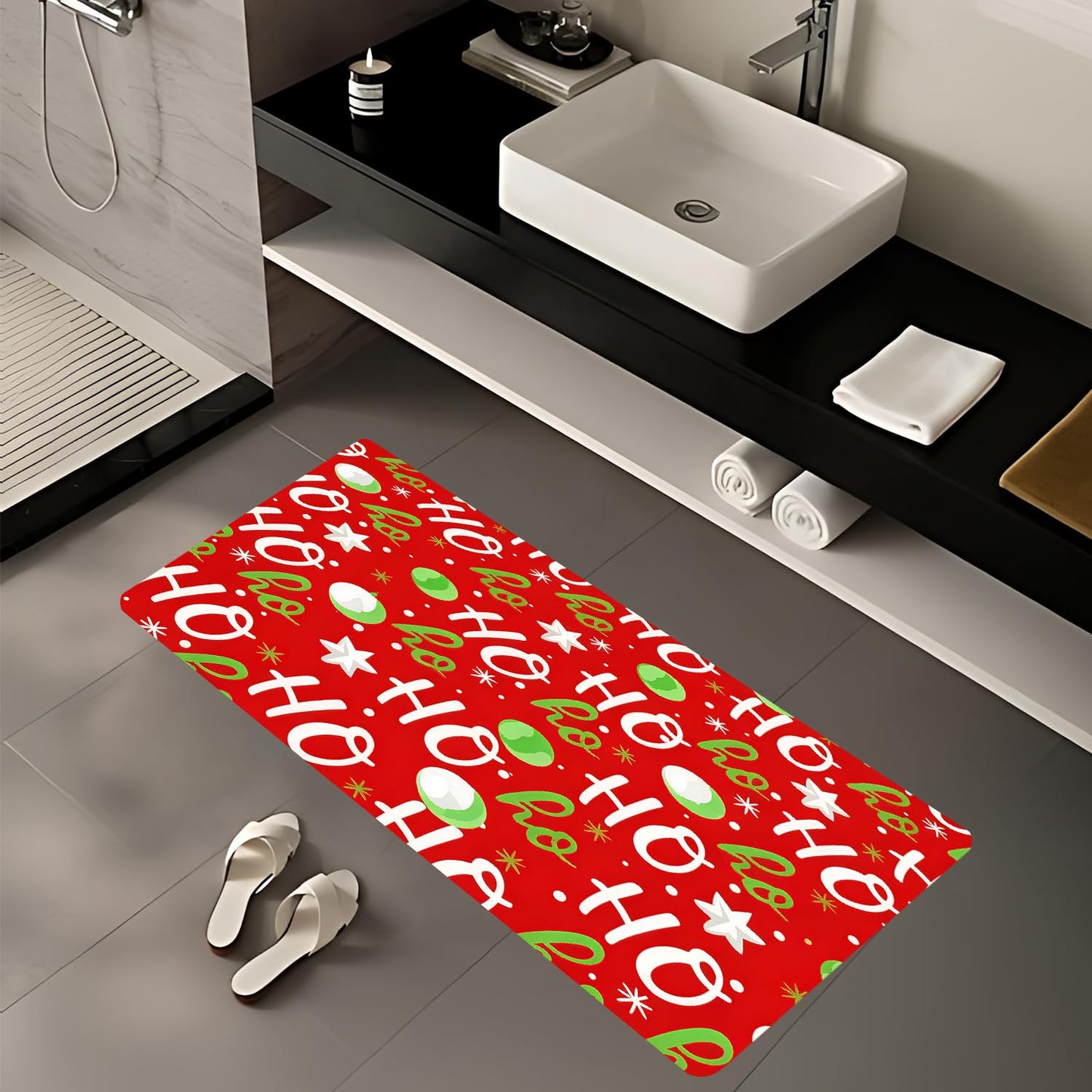 ANNA QUEEN Christmas HO HO HO Laundry Room Rug Runner 20x47 Inch -Waterproof Non-Slip Floor Mat for Front Load Washer Dryer,Festive Santa Decor,Machine Washable