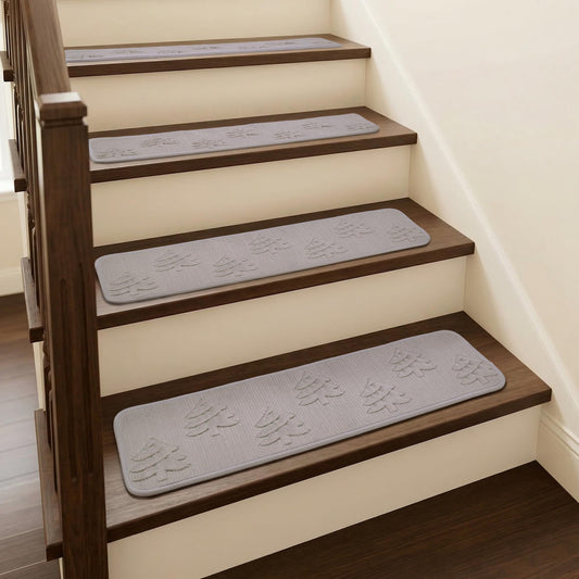 Peel and Stick Stair Treads for Wooden Steps 15 Pack 8x30 Inch, Staircase Step Treads 3D Embroidery Soft Plush Stair Runners with Silicone Grip Backing, Friendly Anti Alip Stair Treads for Dogs Greige