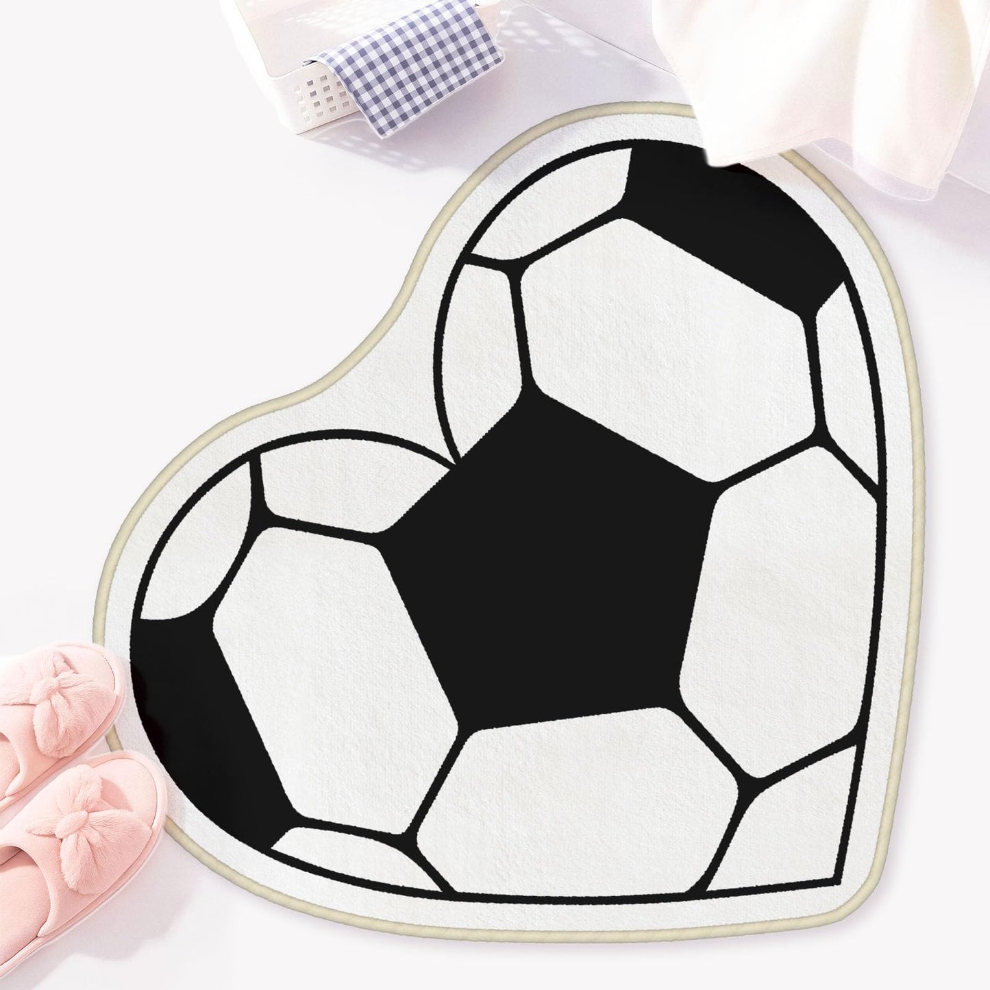 Allenjoy 30.5" x 30.9" Soccer Heart Rug Bath Mat - Carpet for Bathroom Kitchen Living Room Decor, Non-Slip Durable Washable, Gifts for Kids Boys Girls Men Women
