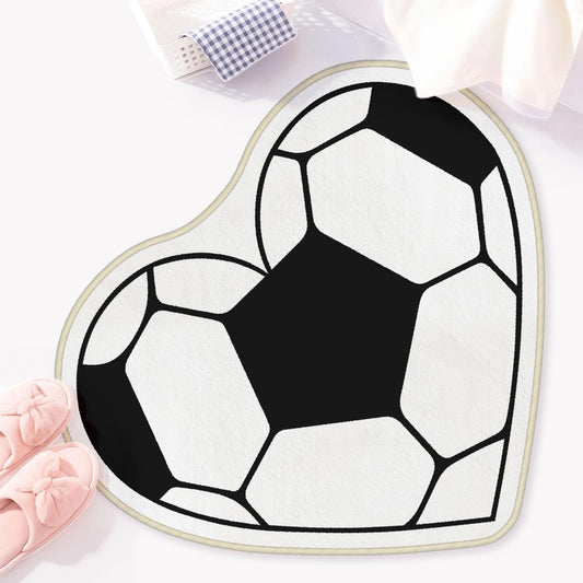 Allenjoy 30.5" x 30.9" Soccer Heart Rug Bath Mat - Carpet for Bathroom Kitchen Living Room Decor, Non-Slip Durable Washable, Gifts for Kids Boys Girls Men Women