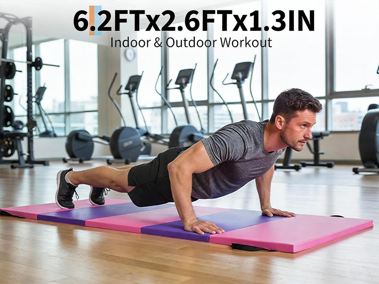 Gymnastics Mat,6x2 Ft(Four-fold) / 6.2x2.6 Ft(Five-fold) Exercise Mats, Gymnastics Tumbling Mats, Thick Portable Home Gym Floor Pad for Yoga, Pilates, Aerobics & Martial Arts Training Children Gifts