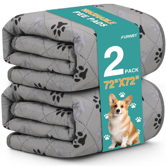 FURWEY 2 Pack Extra Large 72"X72" Washable Pee Pads for Dogs Super Absorbent Dog Training Pads Non-Slip Waterproof Pet Training Pads Mats Whelping Pads for Dogs Cats Puppy