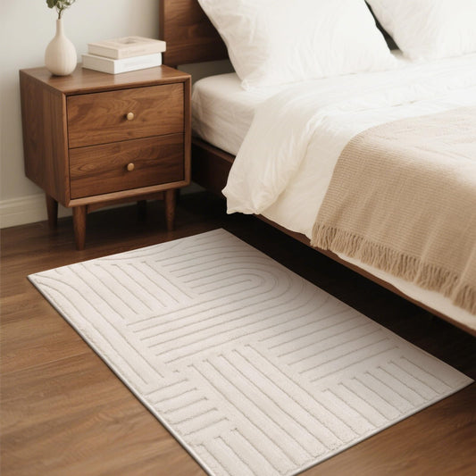 SHACOS Soft Cozy Fluffy Arch Pattern High-Low Pile Small Rug 2'x3' Non Slip Washable Textured Minimalist Area Rugs Modern Geometric Carpet for Bedroom Bathroom Kitchen, Beige
