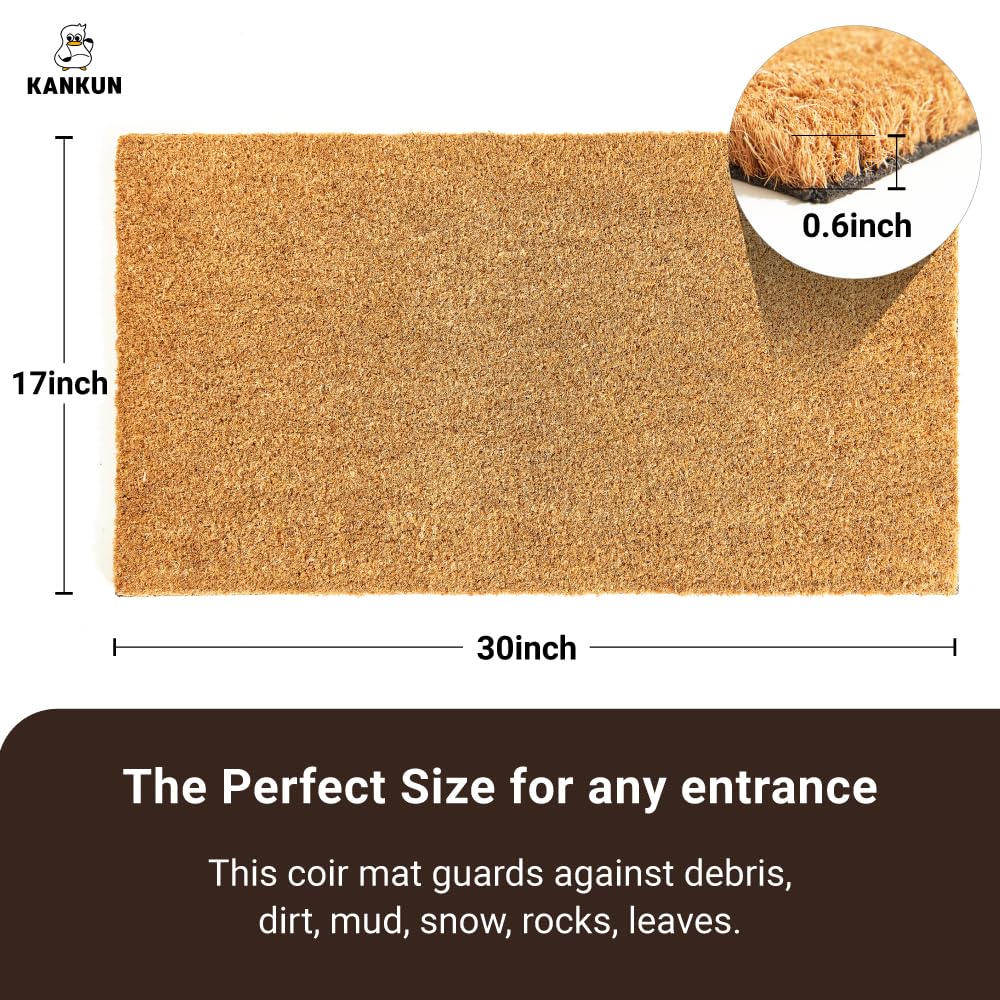 KANKUN Coco Coir Door Mat with Heavy Duty Backing, Welcome Doormat (17" x 30"), Doormat Entrance (Plain - 8Pack)