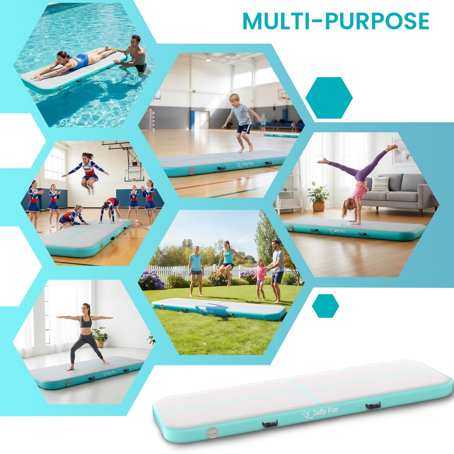 Inflatable Gymnastics Mat 10ft Air Tumble Track Training Mat 8 inches Thick Tumbling mat with Electric Pump for Home Use/Tumble/Gym/Training/Cheerleading/Water/Yoga