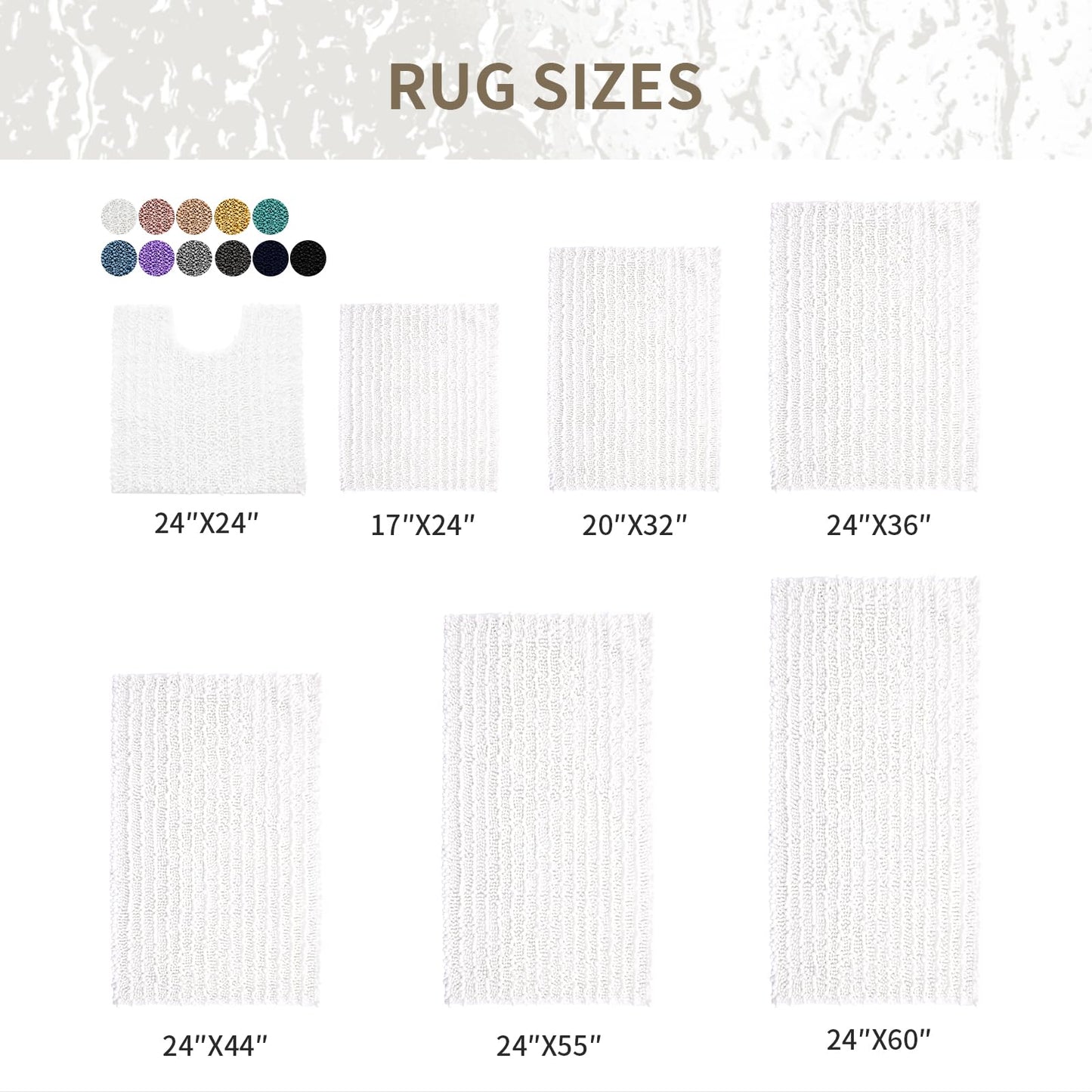 Ruggnovea Bathroom Rugs Non Slip Washable 36x24, Extra Thick Soft Chenille Absorbent Bath Mat, High Density Barrier Non Slip Backing, Quick Dry Plush Shaggy Floor Carpet for Tub&Shower, White