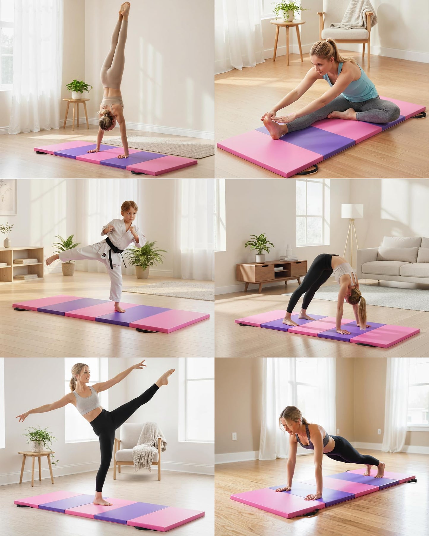 Gymnastics Mat,6x2 Ft(Four-fold) / 6.2x2.6 Ft(Five-fold) Exercise Mats, Gymnastics Tumbling Mats, Thick Portable Home Gym Floor Pad for Yoga, Pilates, Aerobics & Martial Arts Training Children Gifts