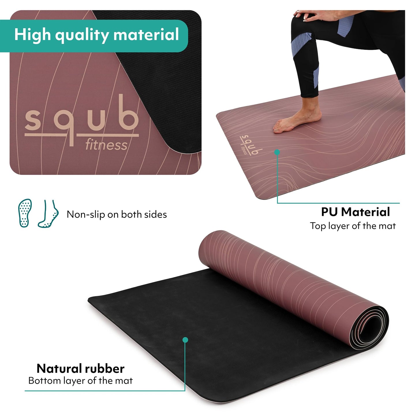 Premium PU & Natural Rubber, Yoga Mat Thick 5mm – Non Slip Exercise Mat Workout Surface, Extra Large 72'' x 27'' Wide Design, Pilates Fitness Training – Includes Strap & Carry Bag